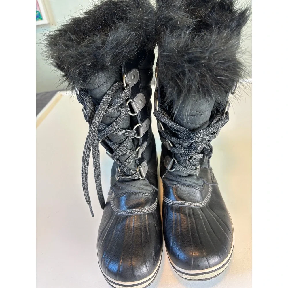 Sorel Tofino II Black Waterproof Faux Fur Winter Boots Size 7 L